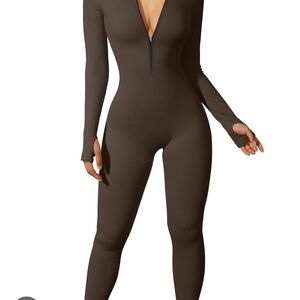 Brown Long Sleeve Jumpsuit
